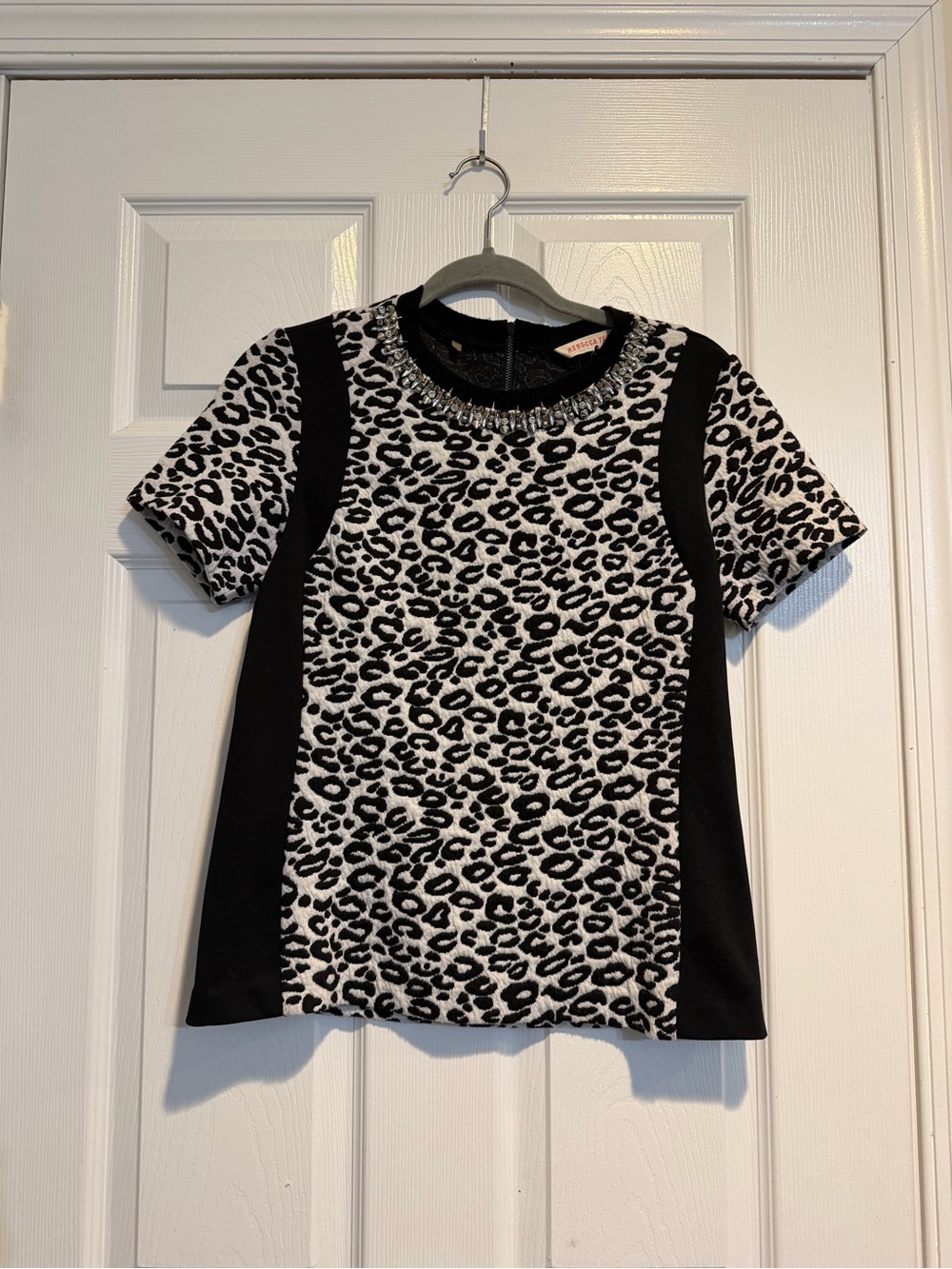 Rebecca Taylor Black and White Leopard Short Sleeve Top